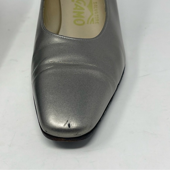 Salvatore Ferragamo Pumps Womens 6 B Metallic Silver Gray Leather Heels Vintage - Picture 7 of 16